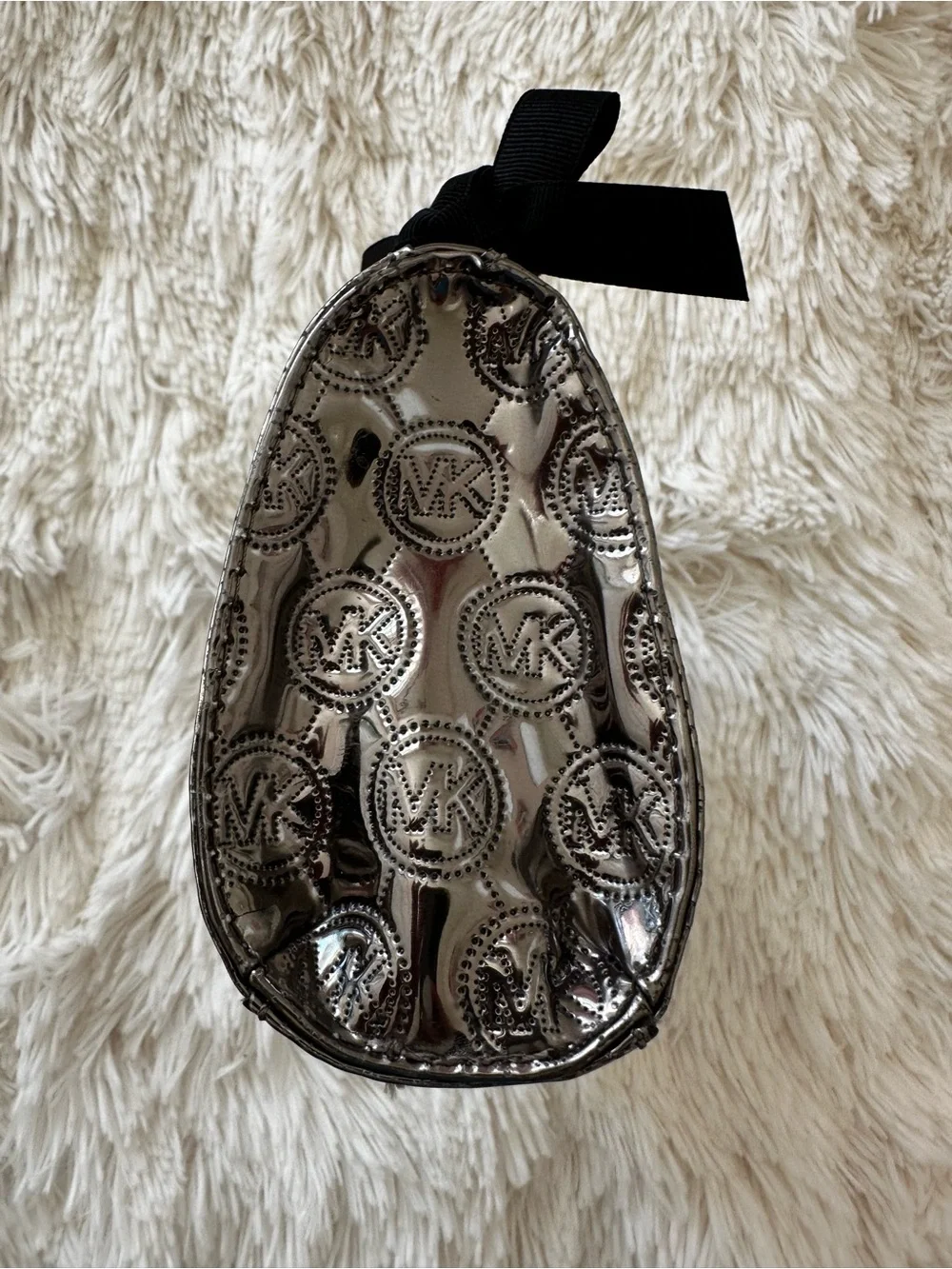 MICHAEL KORS Metallic Silver MK Logo Cosmetic Makeup Case Travel Bag